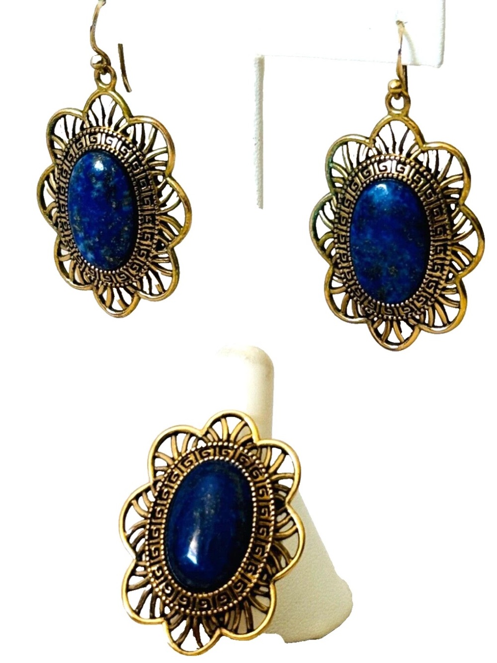 BARSE Lapis Lazuli Ring and Drop Earrings Set Size 7